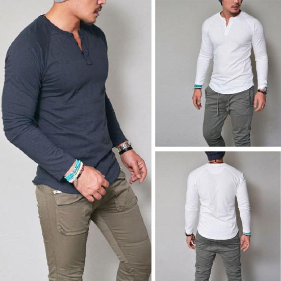 T-shirt autunnale da uomo girocollo tinta unita maniche lunghe vestibilità slim morbida traspirante casual stile semplice top primaverile da uomo di media lunghezza