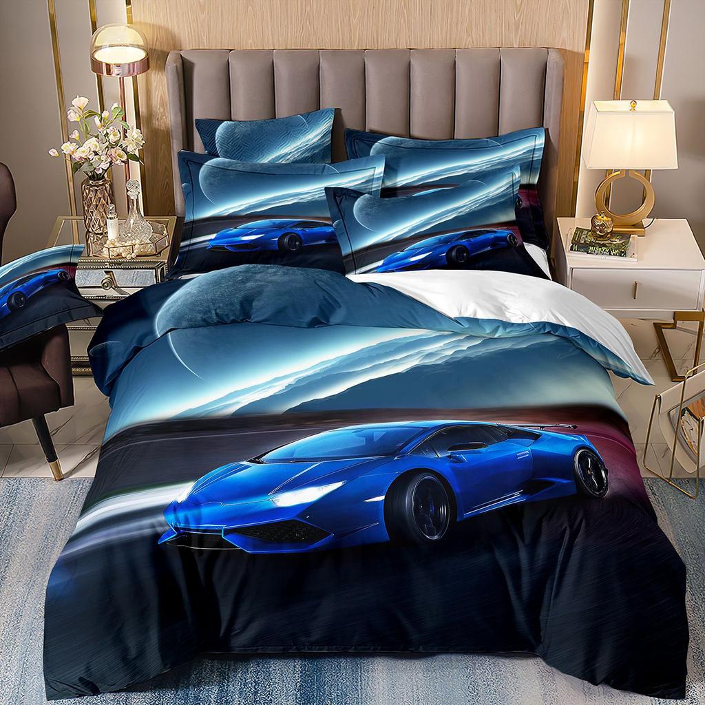 Bedding Three-Piece Set 3D Digital Printing Cartoon Fire Truck Children'S Polished Duvet Cover