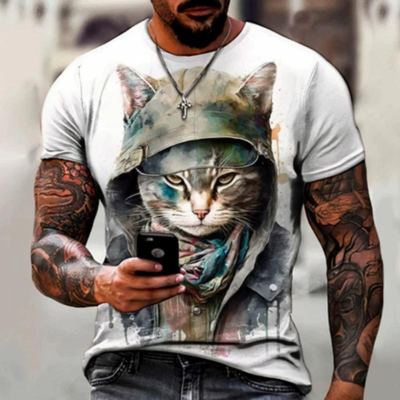 Cat Printed 3D  T-shirts for Men Oversized Short Sleeve Japanese Style Graphic Men's Clothing Fashion Pullover T Shirts Men
