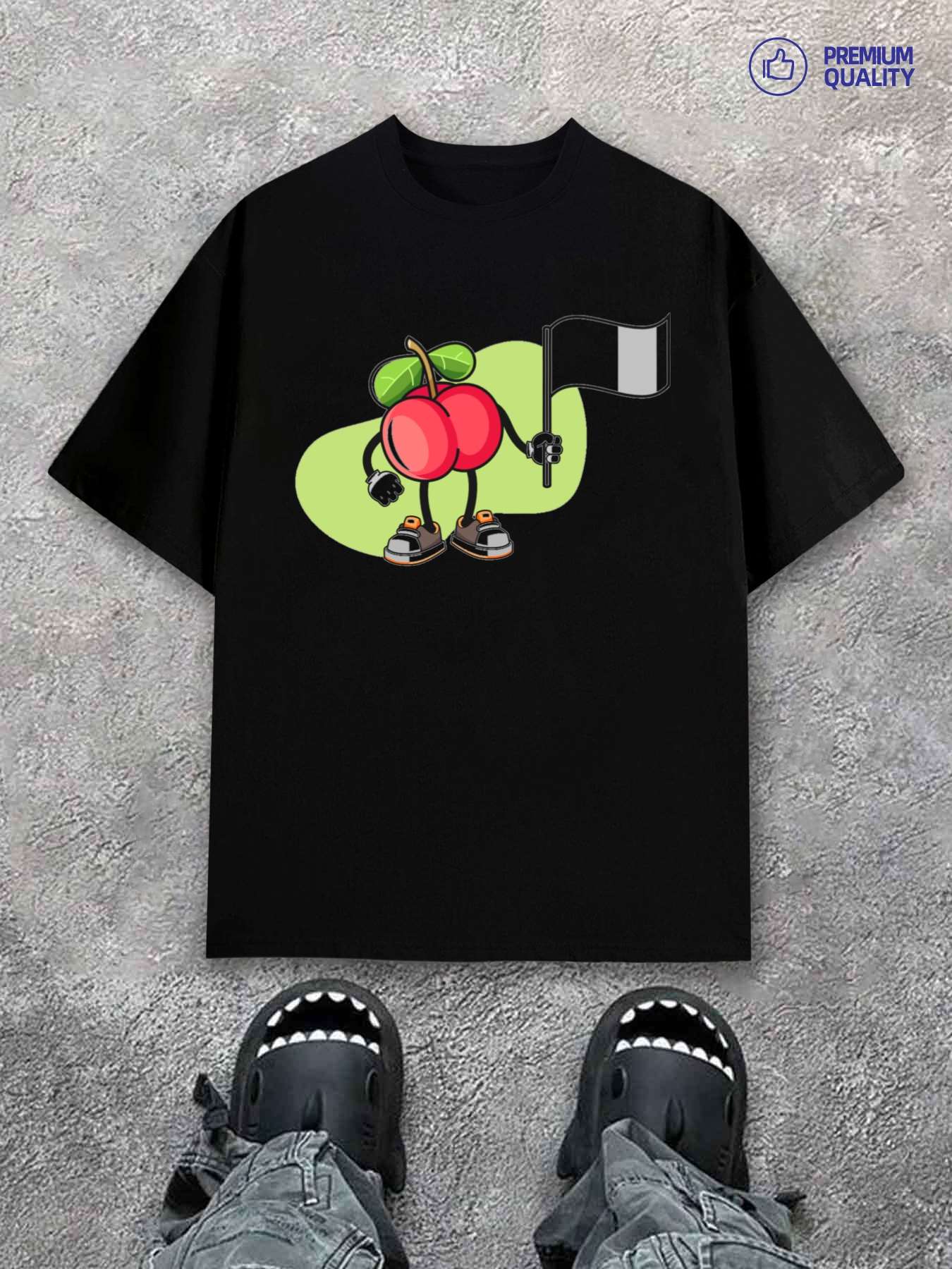 Men s T-Shirt Y2K Cherry Flag Black 4XL
