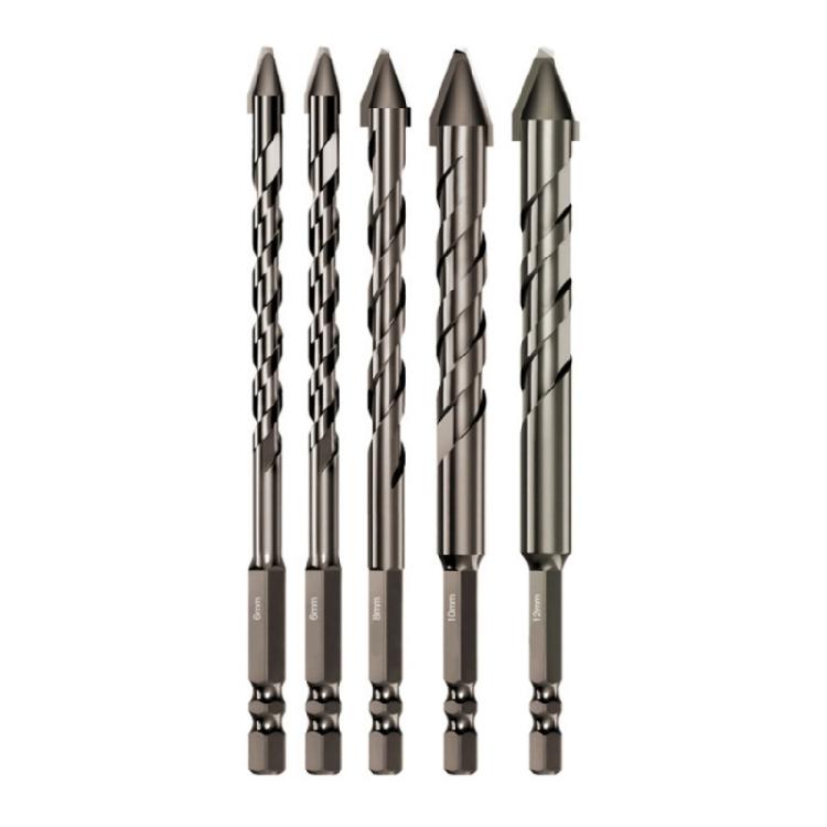 4/5 Piece Eccentric Twist Drill Bit Set 6.35mm Hex Shank 150mm Extended for Multiple Use On Masonry Concrete Drilling