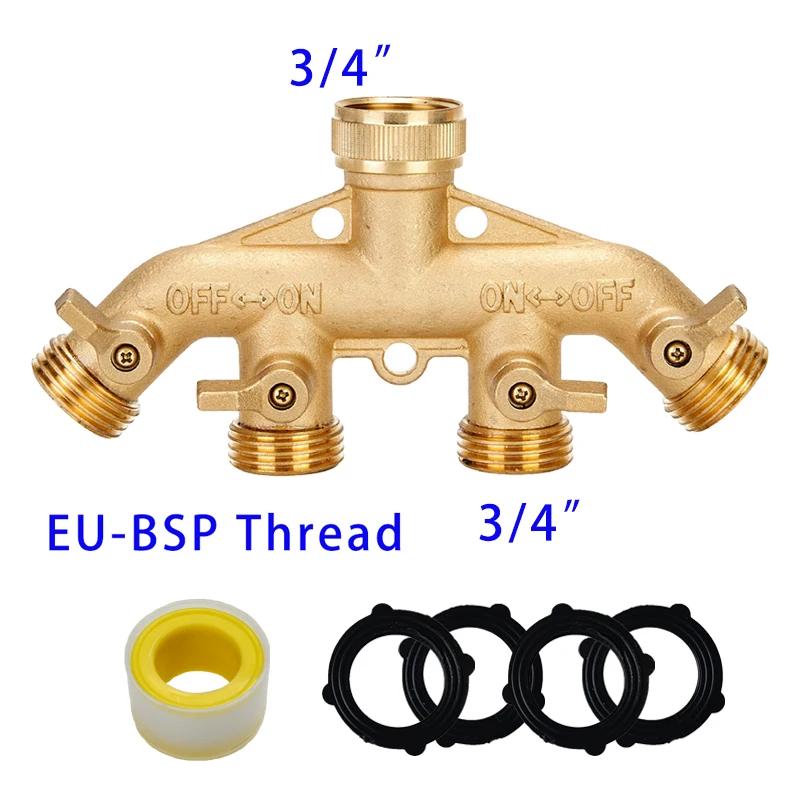 3/4 Inch 2/4-Way Brass Garden Hose Splitter Garden Tap Y-Type Watering Connector Distributor for Outdoor Faucet