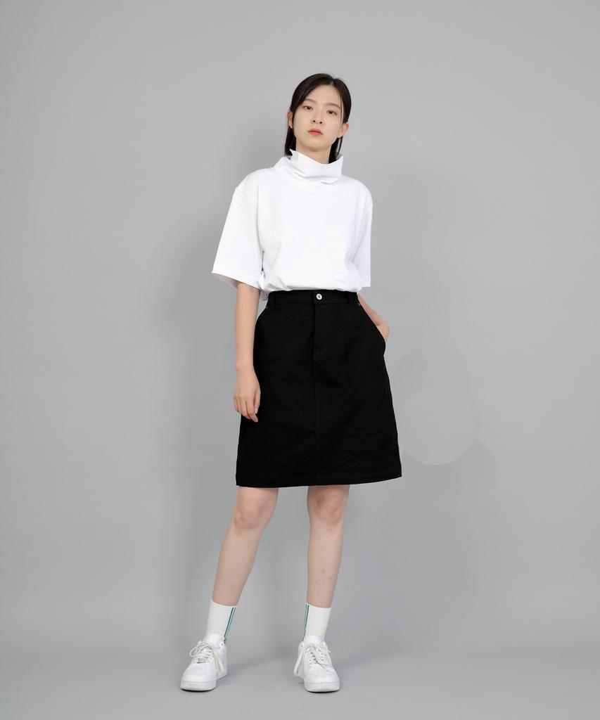 Seinteukeulu Wide Dome Half-Band Midi Skirt Wdm-1305 Black