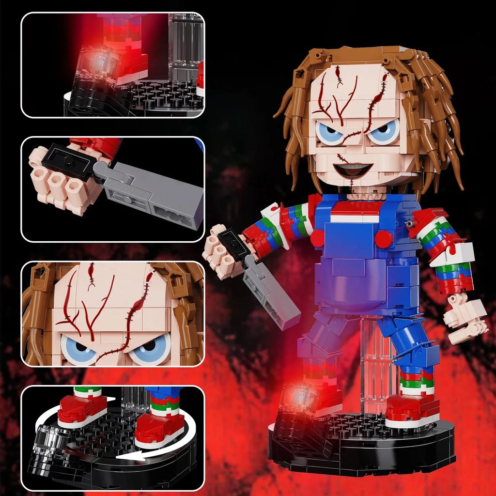 Set de Bloques de Construcción Chucky Brickheadz de la Película Childs-Play, Modelo de Figuras de Terror Juguetes para Regalos de Halloween(494 PIEZAS)