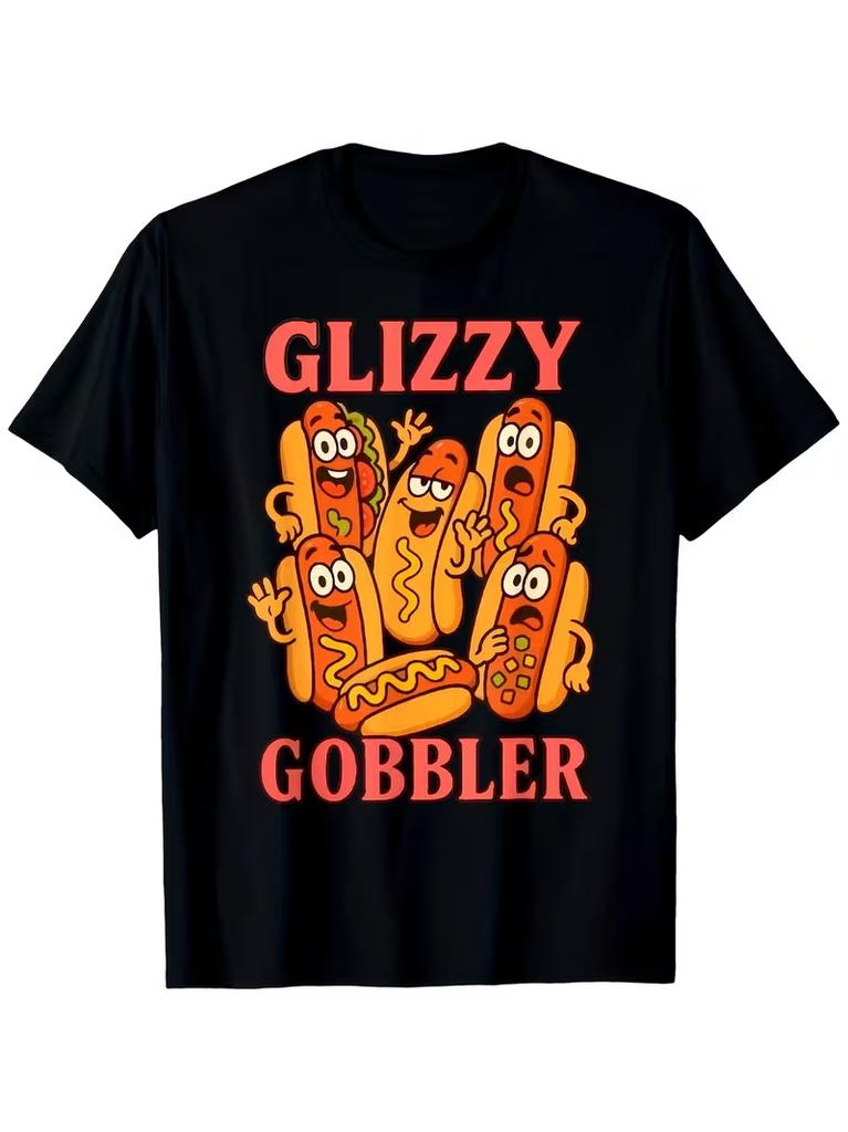 Hilarious Hot Dog T Shirt Glizzy Gobbler Saying Funny Meme Print Unisex Oversized Casual Daily Wear Tee Casual Attire AllSeason