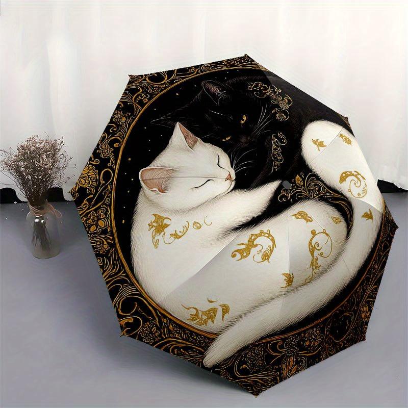 Yin-Yang Cats: A Unique Artistic Design for Your Home Decor Umbrella - Cute Umbrella with Portable 3-Fold Compact Umbrella for Men & Women R113