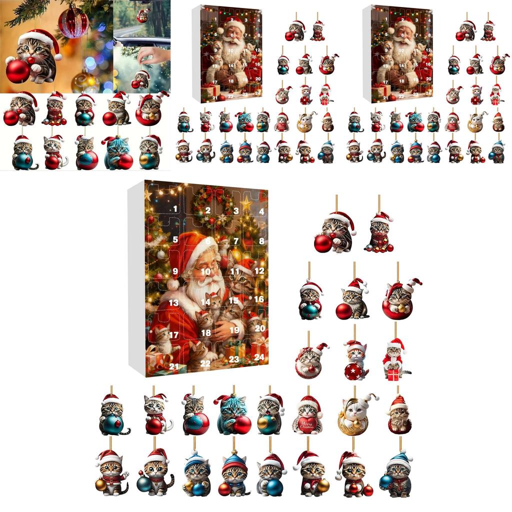 Christmas Countdown Calendar Featuring Adorable Cat Acrylic Decorations For Holiday Gift Giving