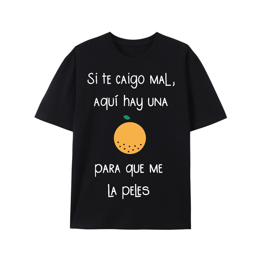 Funny Spanish Orange Print Tshirt For Men Breathable Casual Short Sleeve Round Neck Cotton Tee