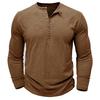 Herren Vintage Gewaschenes Henley-Shirt Langarm 7 Knöpfe Slub-Baumwolle Lässige T-Shirt-Oberteile