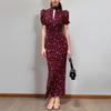 Vintage Long Length Print Long Dress Breathable Flowy High Waist Dress Puff Sleeve Dress Summer Season
