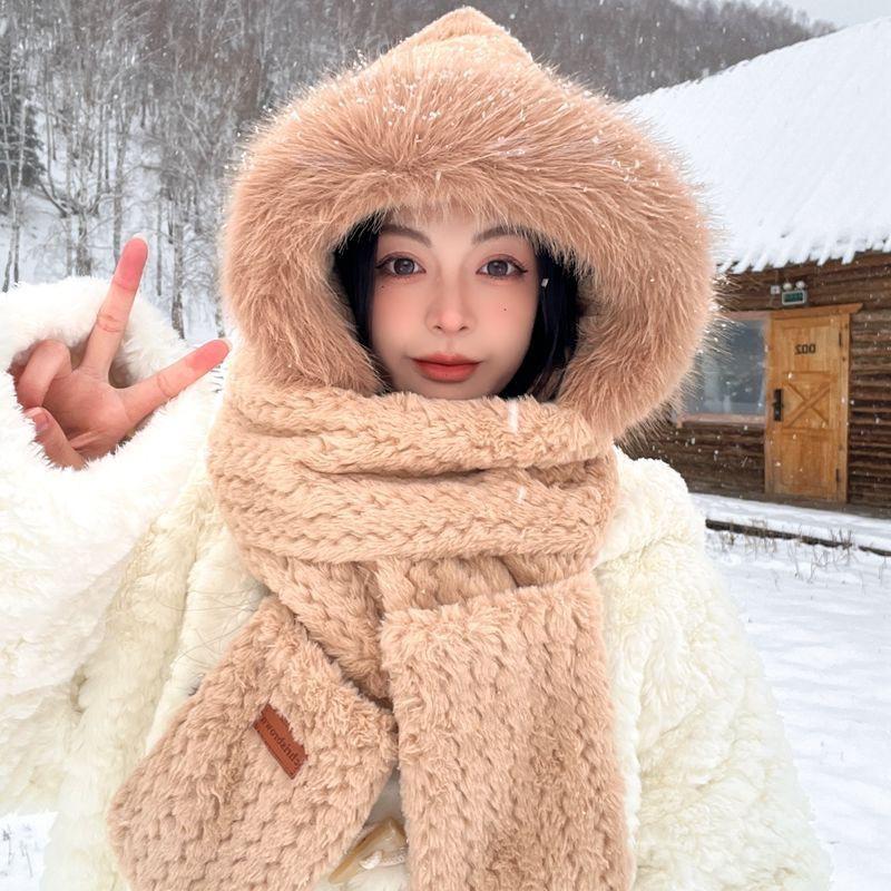 

Winter 3-Piece Set: Cute Embossed Women s Hat, Scarf & Gloves - Warm, Thick & Windproof for Cycling