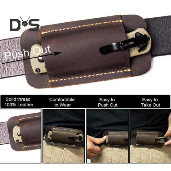 Leather Knife Sheath Men EDC Organizer Retro Belt Carrying Knife Holder Pocket Folding Knife Holster Horizontal Scabbard for Adventurers Belt