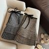 Korean Grey Polka Dot Woolen High-Waisted Mini Skirt with Bow Knot