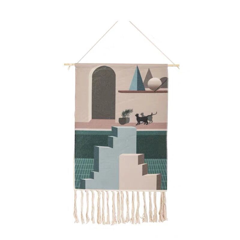 Indian Hand-woven Homestay Fringed Tapestry Decoration Nordic Meter Box Hanging Fabric Background Cloth Bedroom Hanging Cloth