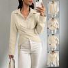 Women Lapel Lace Up Slim Fit Long Sleeve Commuter Open Front Shirt