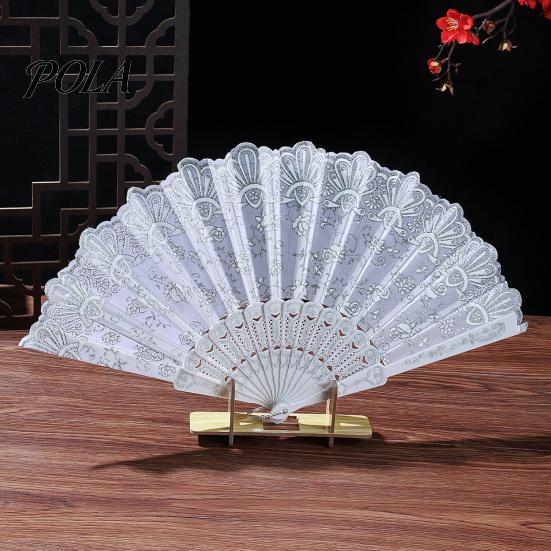Chinese Style Sturdy Plastic Rib Fan Vintage Lace Folding Portable Floral Pattern Elegant Handheld Lightweight for Tea Wear Hand Dance Performance
