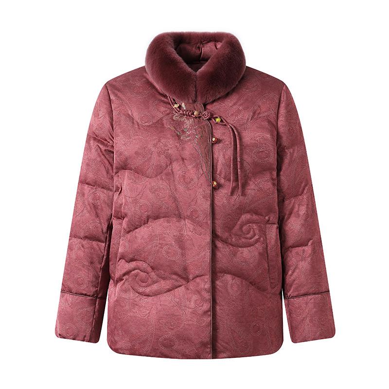 Elderly Women's Rabbit Fur Collar Tang Suit Winter Down Jacket