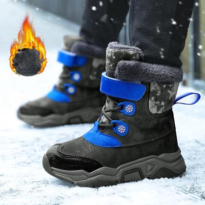Kinder Schneestiefel Gepolsterte Verdickte Warme Winterstiefel Mittlere und Große Kinder High-Top Camouflage Wanderstiefel Mädchen Baumwollschuhe