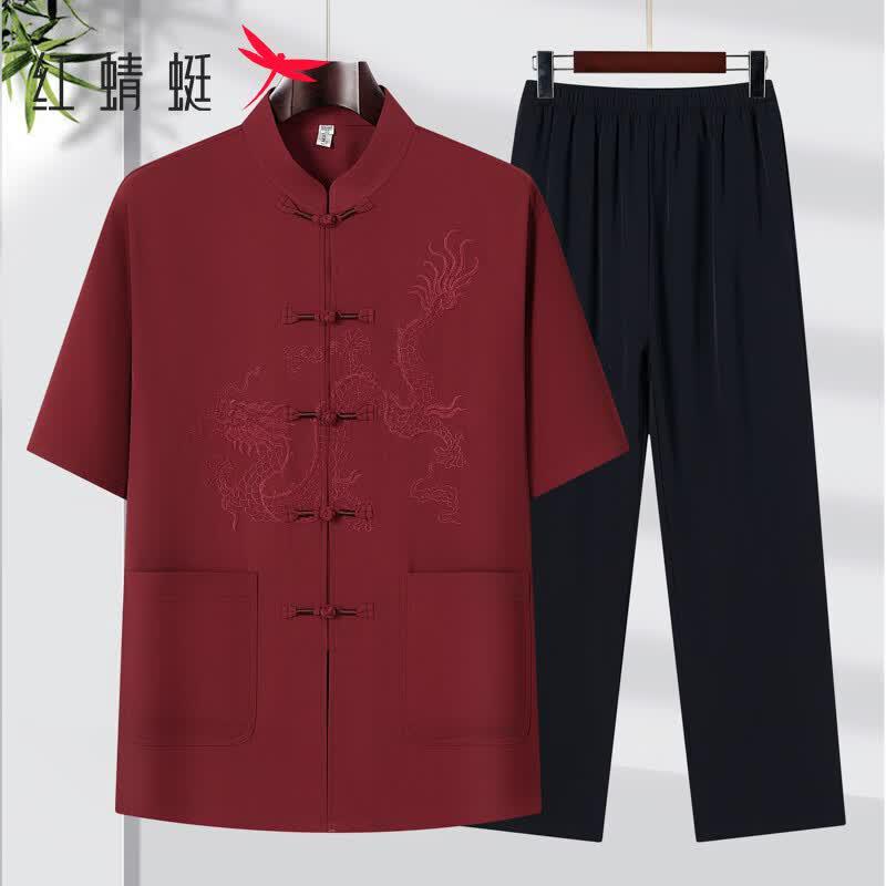 RED DRAGONFLY Men's New Chinese Style Summer Tang Suit Set