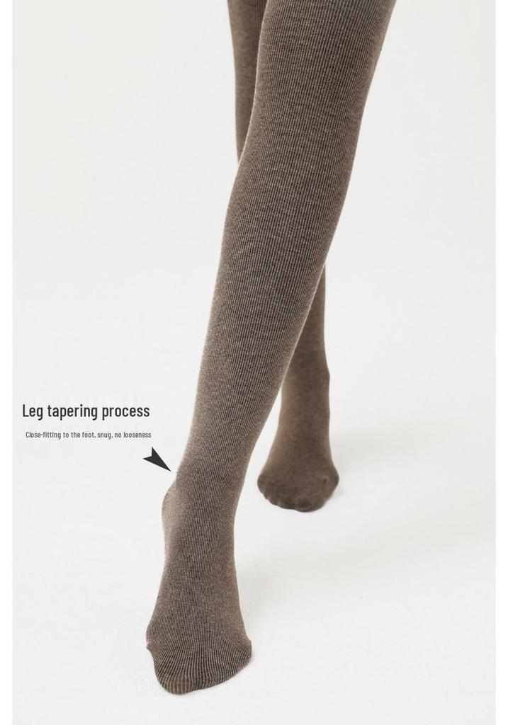 Plus Size Coffee Color Imitation Cashmere Base Layer Stockings with Velvet Cotton Stripe Tights (Up to 200 Jin).