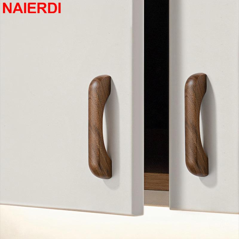 NAIERDI Solid Wood Cabinet Handles Modern Single Hole Wooden Pulls Octagon Round Knobs for Kitchen Cupboard Wardrobe Hardware