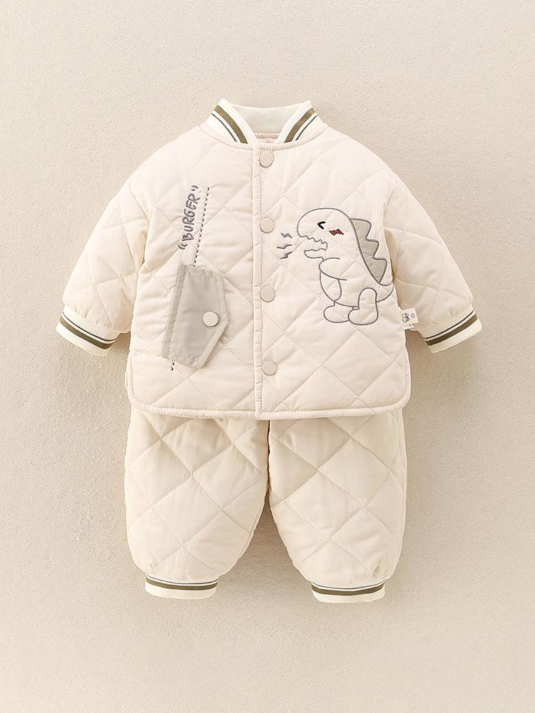 Baby Boys' Autumn/Winter Quilted Cotton Two-Piece Set: Warm Jacket and Pants