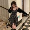 New Summer Black Floral Dress Women's Irregular Coffee Break Skirt Short Skirt Spice Girl Waist Suspender Skirt
