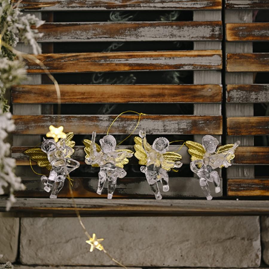 4Pcs/Pack Christmas Mini Angel Pendant Christmas Tree Ornament Wings Angel Pendant Transparent Acrylic Home Shop Decoration Window Pendant