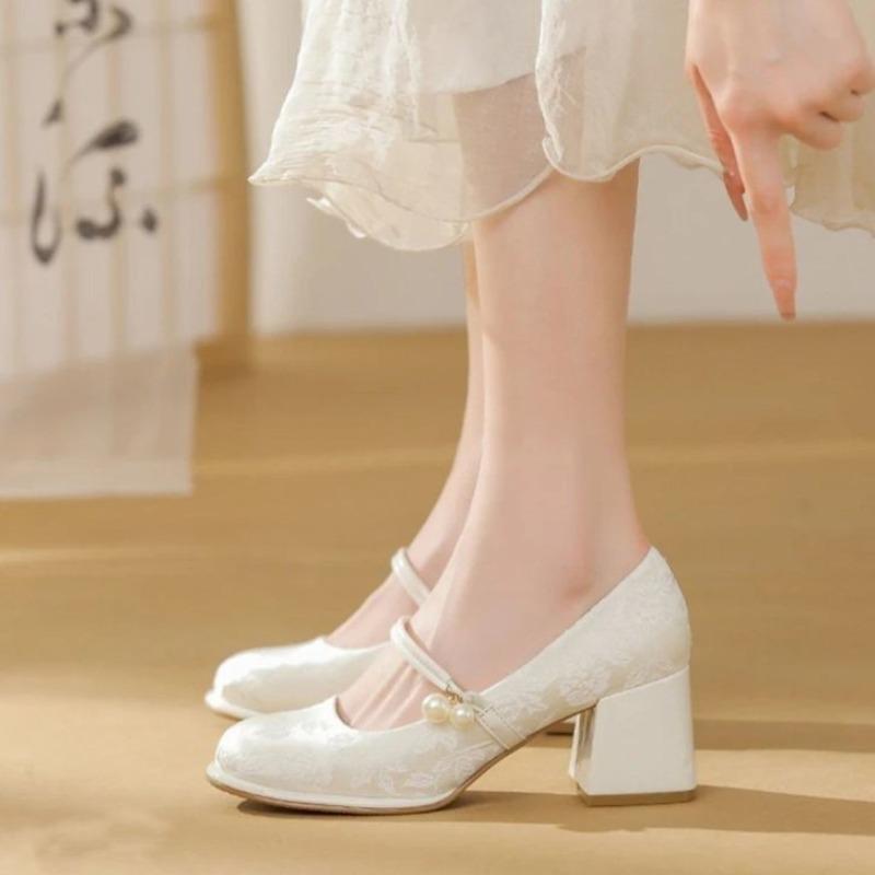 Thick Heel High Heels Women's Single Shoes New Autumn Mary Jane Cheongsam Shoes with Horse Dress