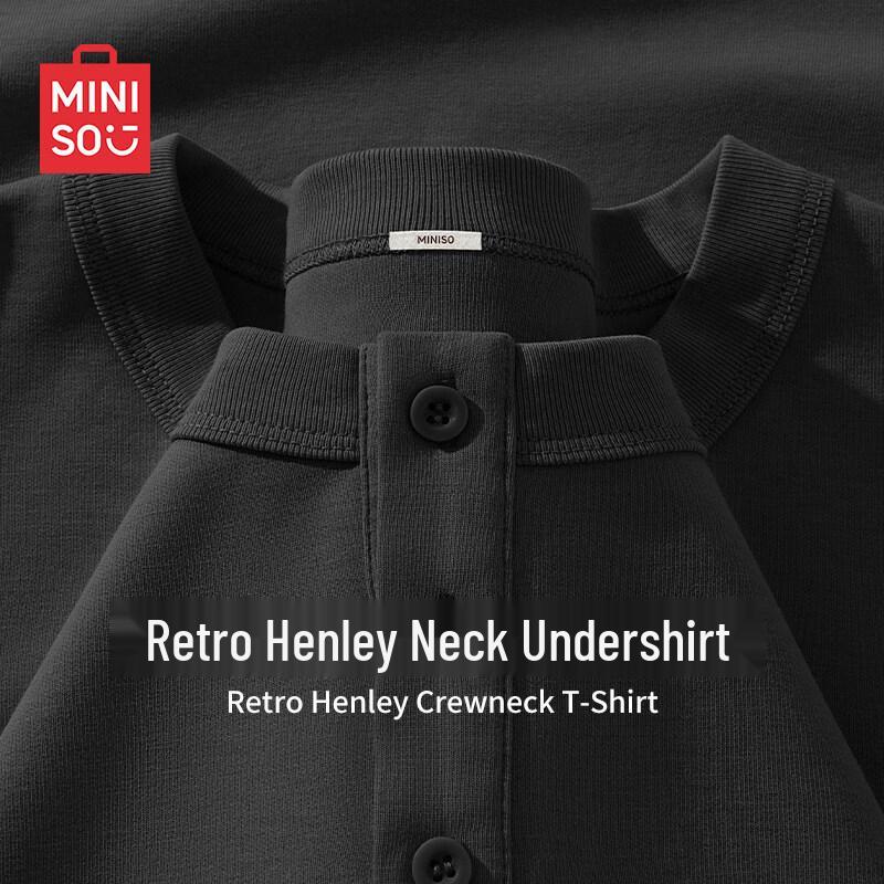 MINISO Men's Retro Henley Long-Sleeve Anti-Bacterial T-Shirt