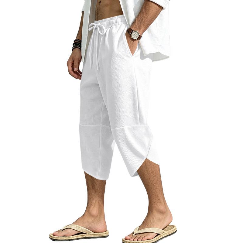 Mens Summer Beach Casual Waffle Knit Loose 3 4 Shorts