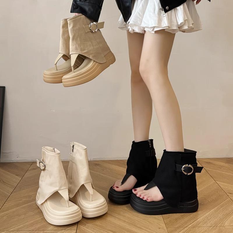 Fashion Cool Boots Women's Summer New High-end Toe Open-toe Piled Boots Thick-soled Heightening Western Cowboy Short Boots