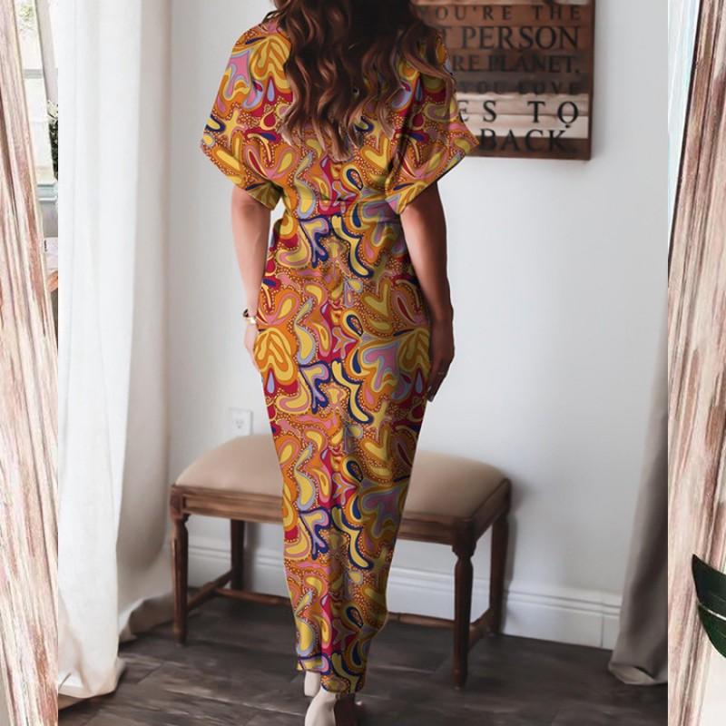 2026 Womens Elegant V-Neck Wrap Tie High-Waist Floral Print Long Dress Slim Fit Casual Office Wear