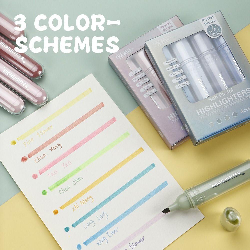 4pcs/Set Multi Functional Pastel Color Highlighters Quick-drying Smooth Marker Pen Fluorescent Pen Stationery