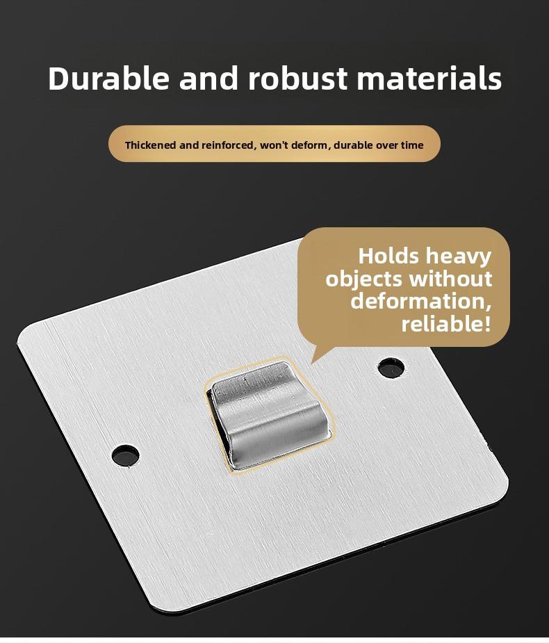Punch-free Stainless Steel Hook Base Plate Nail Free Self Adhesive U Slot Wall Storage Hanging Hook