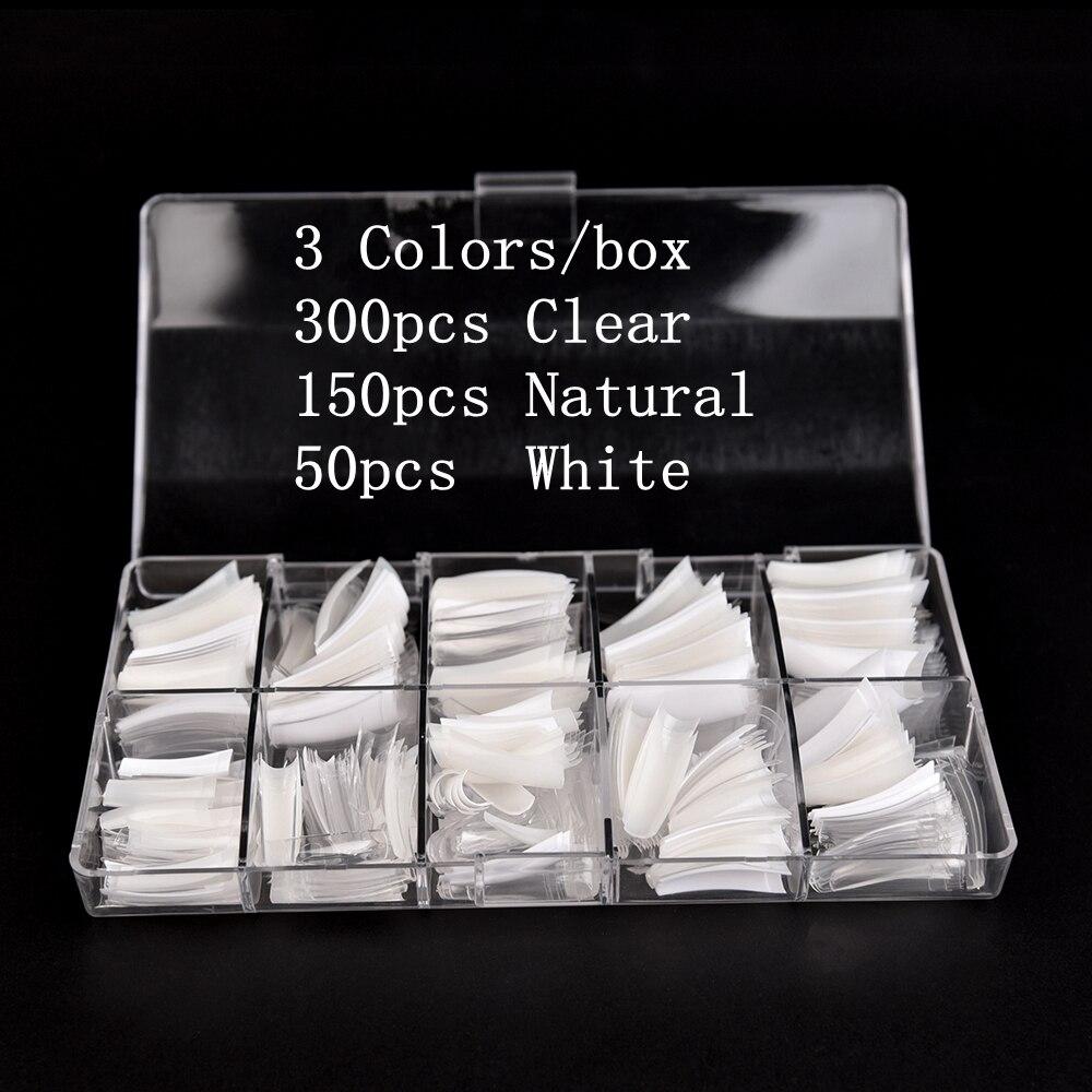 kads 500pcs French Acrylic Nail Tips 3 Colors/Box Fake Nails Clear Half Cover Artificial False Nails Half Tips Box DIY Nail Art