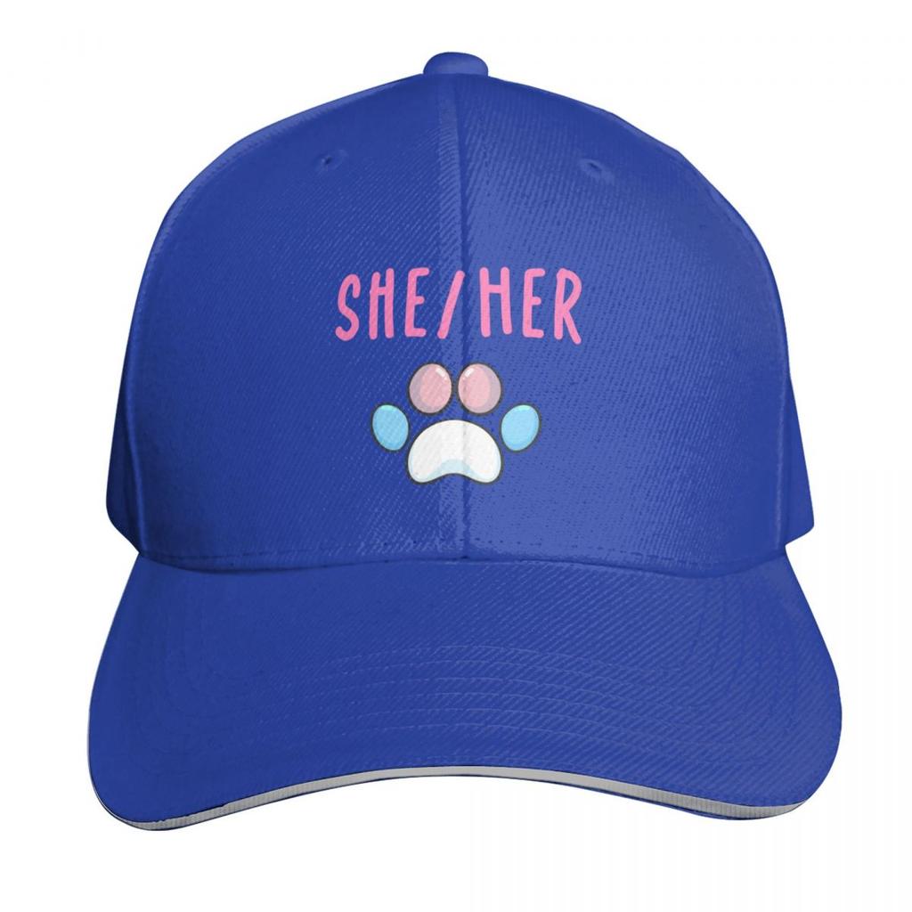 SheHer Pronouns Trans Pawprint Baseball Cap Hat Unisex Designer Cap Hat Unisex Luxury Beach Trucker Hats For Unisex Womens