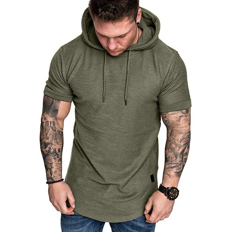 Summer Hooded T-shirt Men's Solid Color Large Size Loose Men's Short-sleeved T-shirt Hoodie