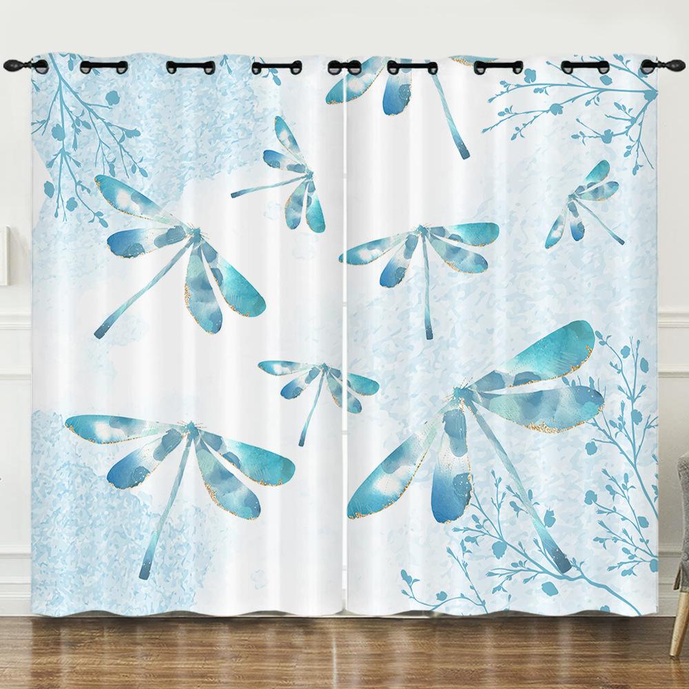 Curtain Insect Dragonfly 3D Digital Printing Blackout Curtain Punching