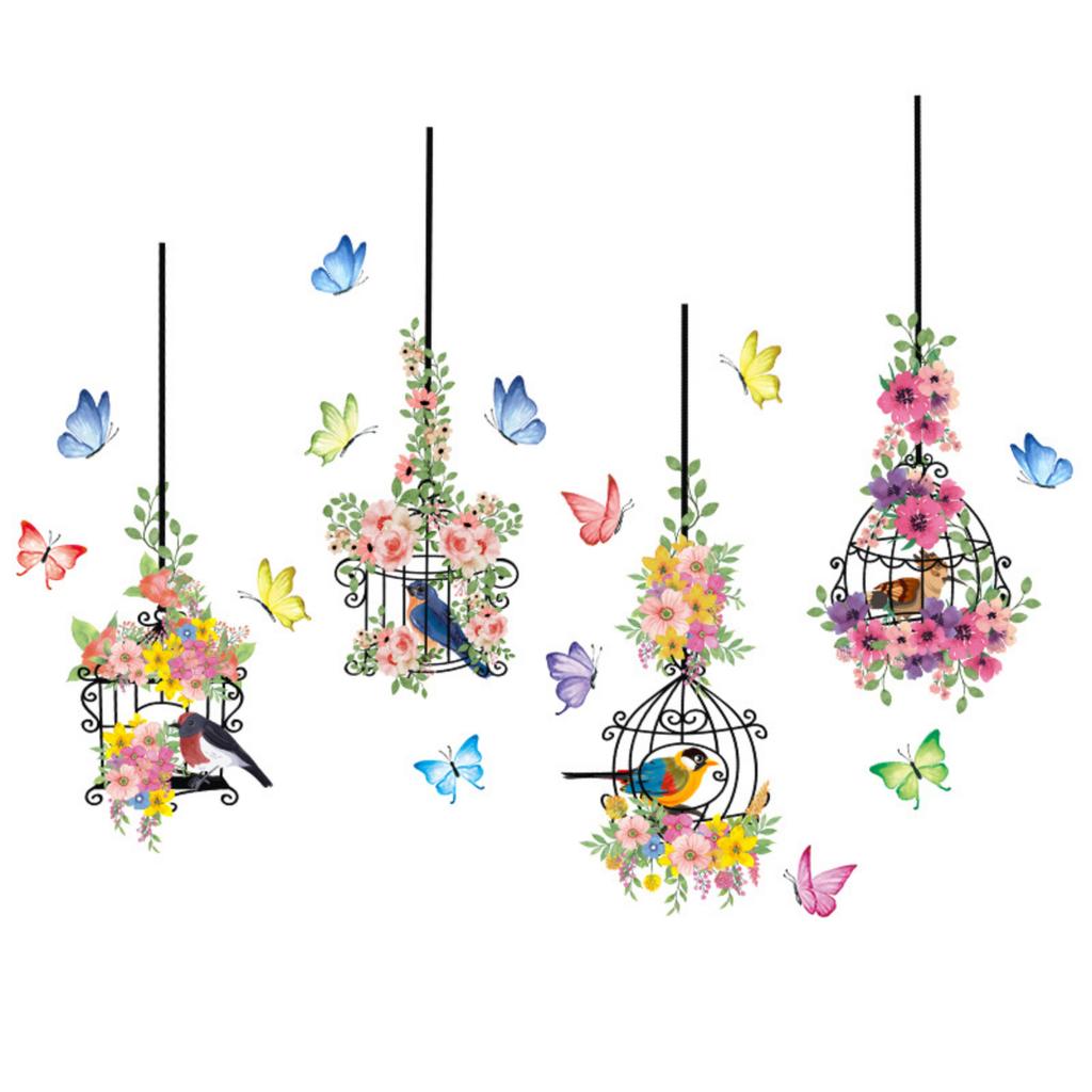Botanical Floral Wall Decals, Self-Adhesive Butterfly Animal Window Stickers for Living Room Bedroom Decor