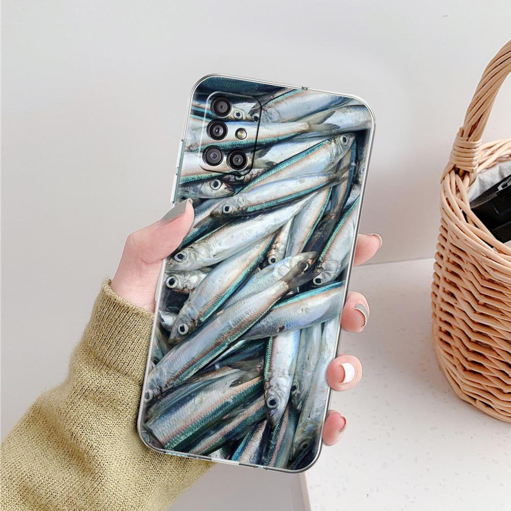 Phone Case For Samsung A15 A13 A35 A55 A51 A71 A41 A31 A21S A05 A17 A23 A25 A33 A53 A73 5G A07 4G Cover Sardines Aquatic Product