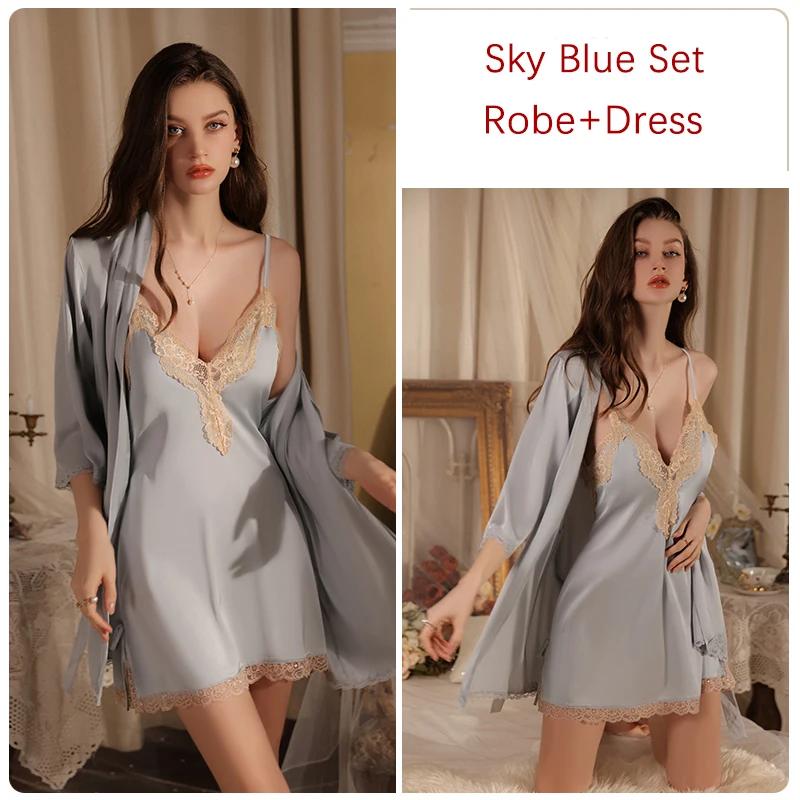 Women's Pajama Set Lace Edge Strap Backless Suspender Nightgown with Bra Set