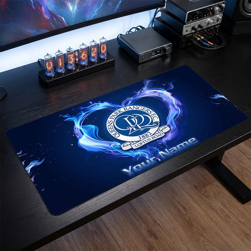 Queens Park Rangers Custom Large Mouse Pad, Personalized Name Text Print, Football Logo Non‑Slip Desk Mat Gaming Gift