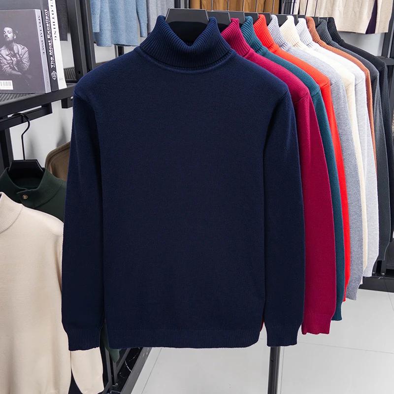 Autumn Mens Knitted Turtleneck Sweater Slim Fit Long Sleeve Anti-pilling Pullover Solid Color Trend Men Streetwear