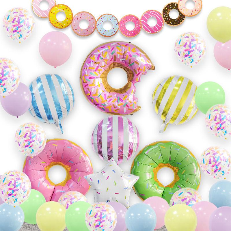 Donut-themed Aluminum Film Balloon Set for Children's Birthday Party Decoration