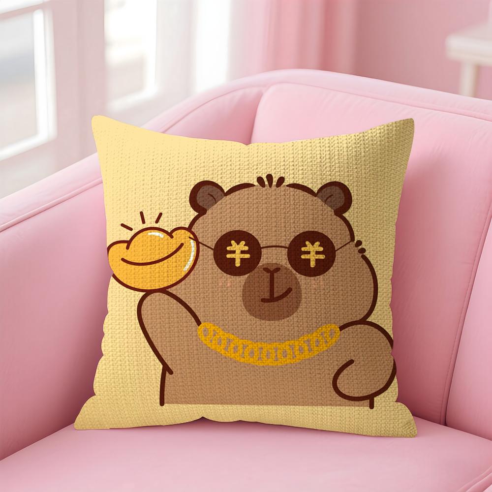 Капибара Милая Наволочка На Подушку Натуральная Льняная Наволочка Двусторонняя Печать Декоративная Наволочка На Подушку Дивана Домашний Декор Подарок 30x30cm