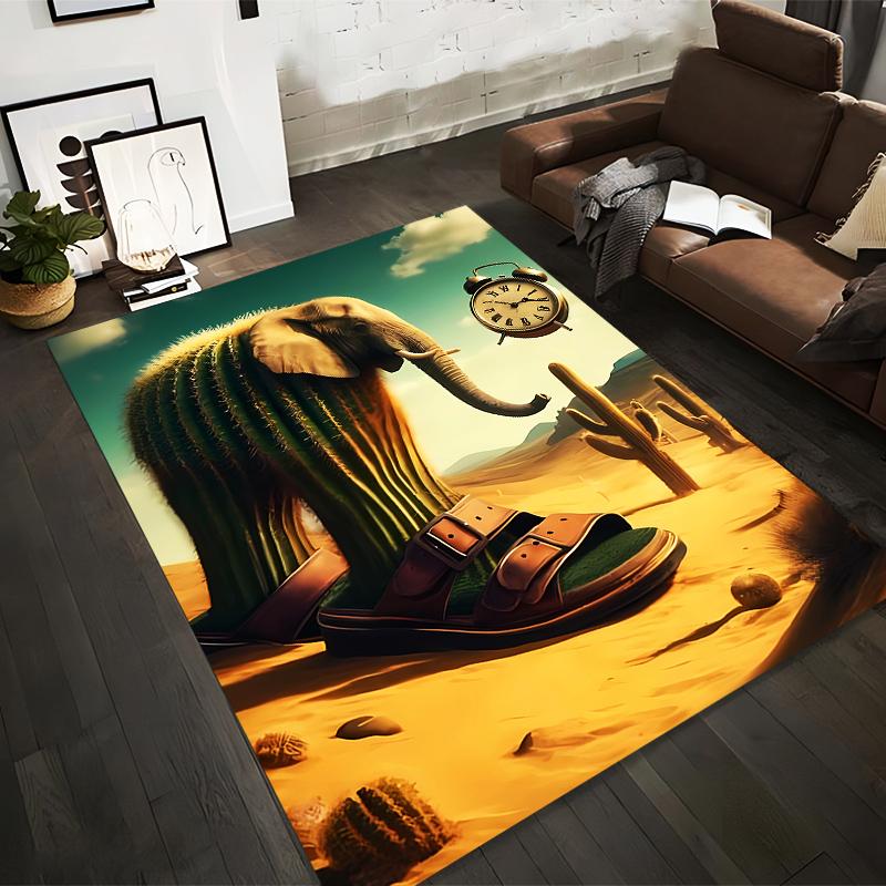 

Surreal Desert Elephant with Cactus Body Sandals and Floating Clock Scene Suitable for use as an anti-slip for room and bedroom sofas 40x60cm( 15x23in )