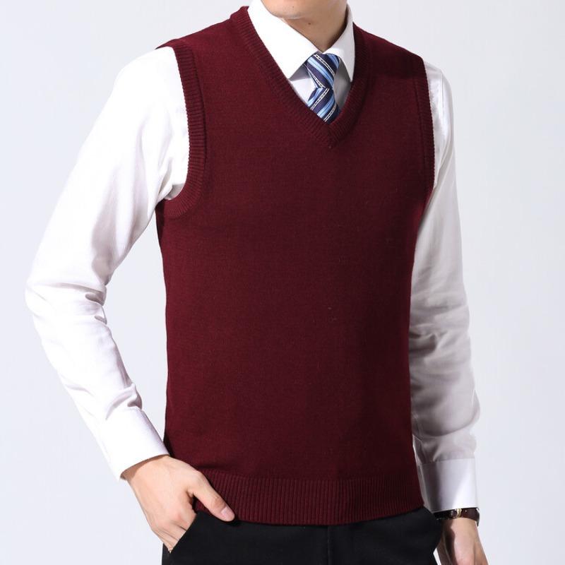 Men's Knit V-Neck Sleeveless Sweater Vests Fit Knitted Pullovers Sweaters Slim Patchwork Smart Casual Knit Vest Men