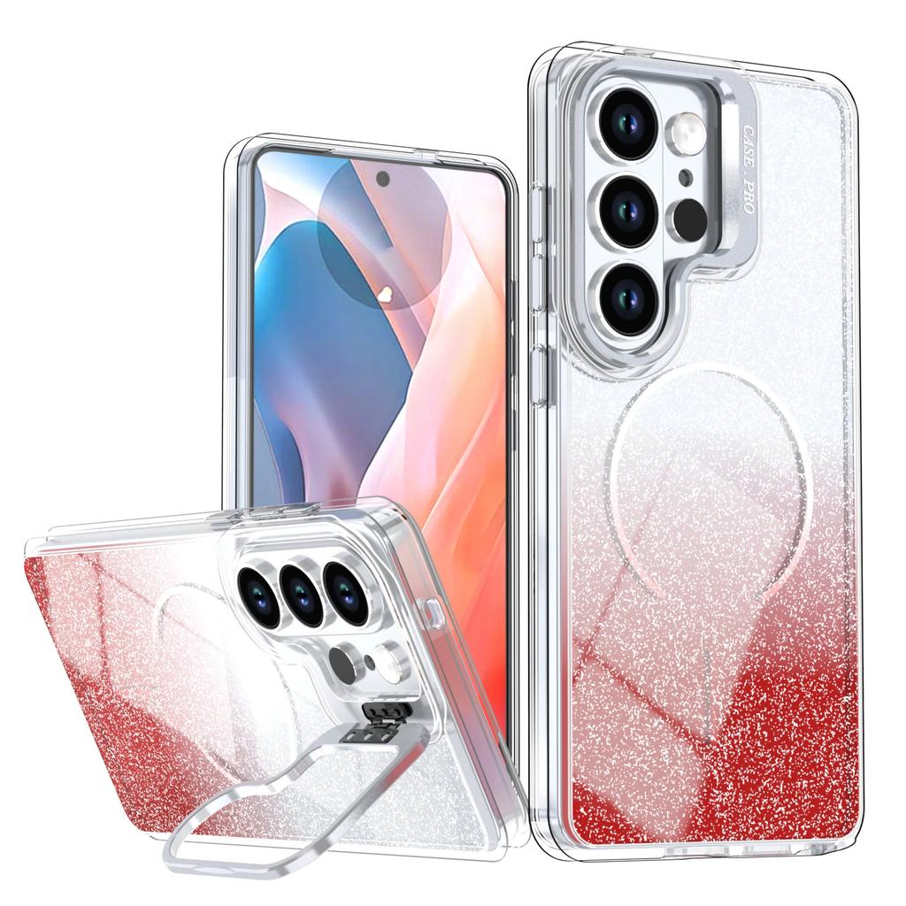 Luxury Glitter Gradient Lens Holder Stand Protect Case For Samsung Galaxy S26 Ultra S25 FE S24 For Magsafe Wireless Charge Cover