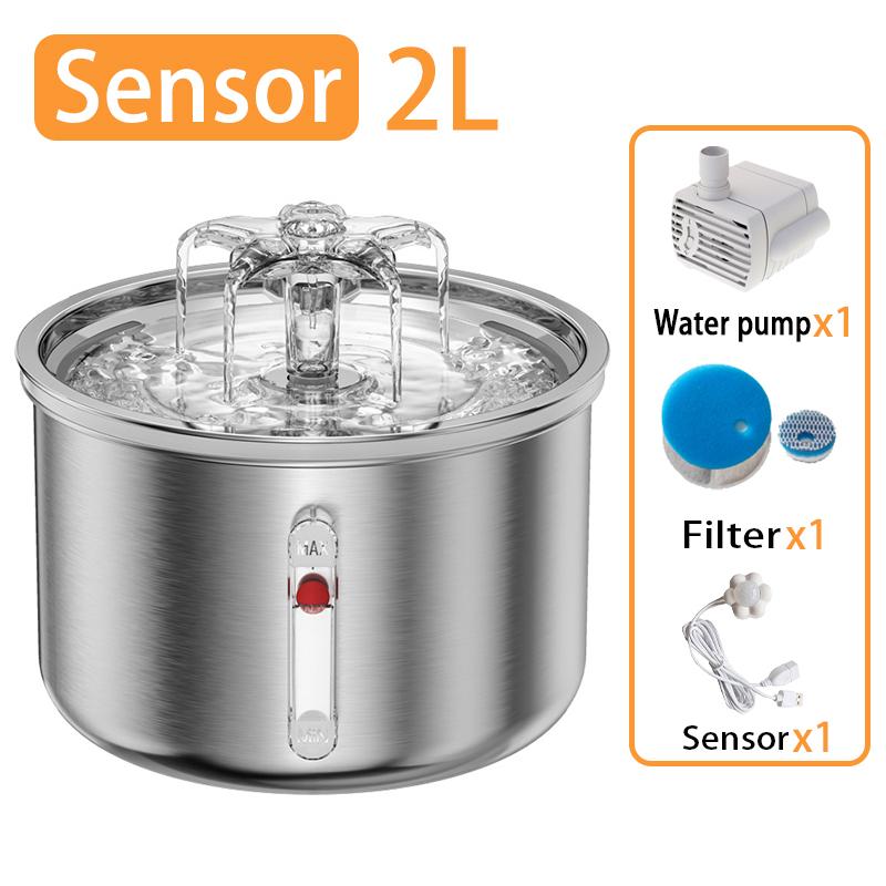 Cat Fountain Stainless Steel Flower Faucet Ultra Quiet Pump Pet Water Fountain Visible Water Level Automatic Sensor Dog Fountain